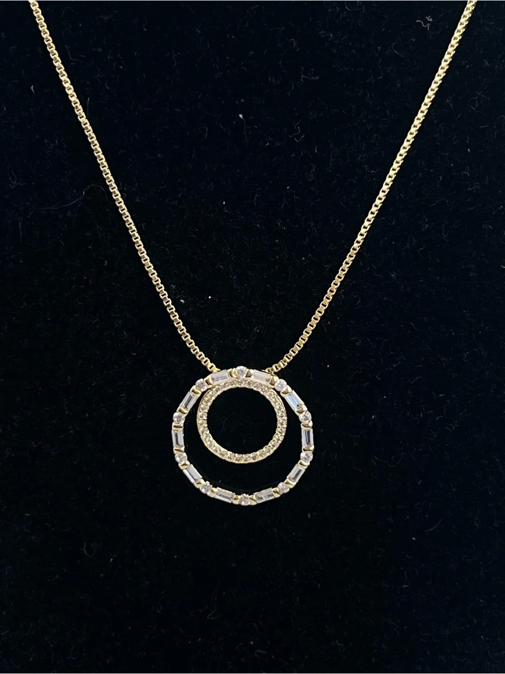 🩷- Gold Double Circle Pendant Necklace with crystal accents